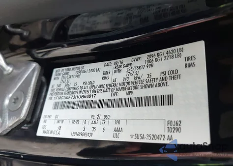 2017 Ford Escape S z USA, uszkodzony, nr VIN 1FMCU0F73HUB64817